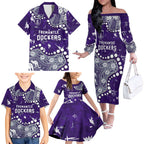 Personalized Fremantle Dockers Family Matching Off The Shoulder Long Sleeve Dress and Hawaiian Shirt Aboriginal Pattern with Graffiti Style