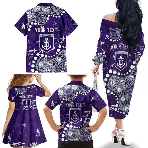 Personalized Fremantle Dockers Family Matching Off The Shoulder Long Sleeve Dress and Hawaiian Shirt Aboriginal Pattern with Graffiti Style