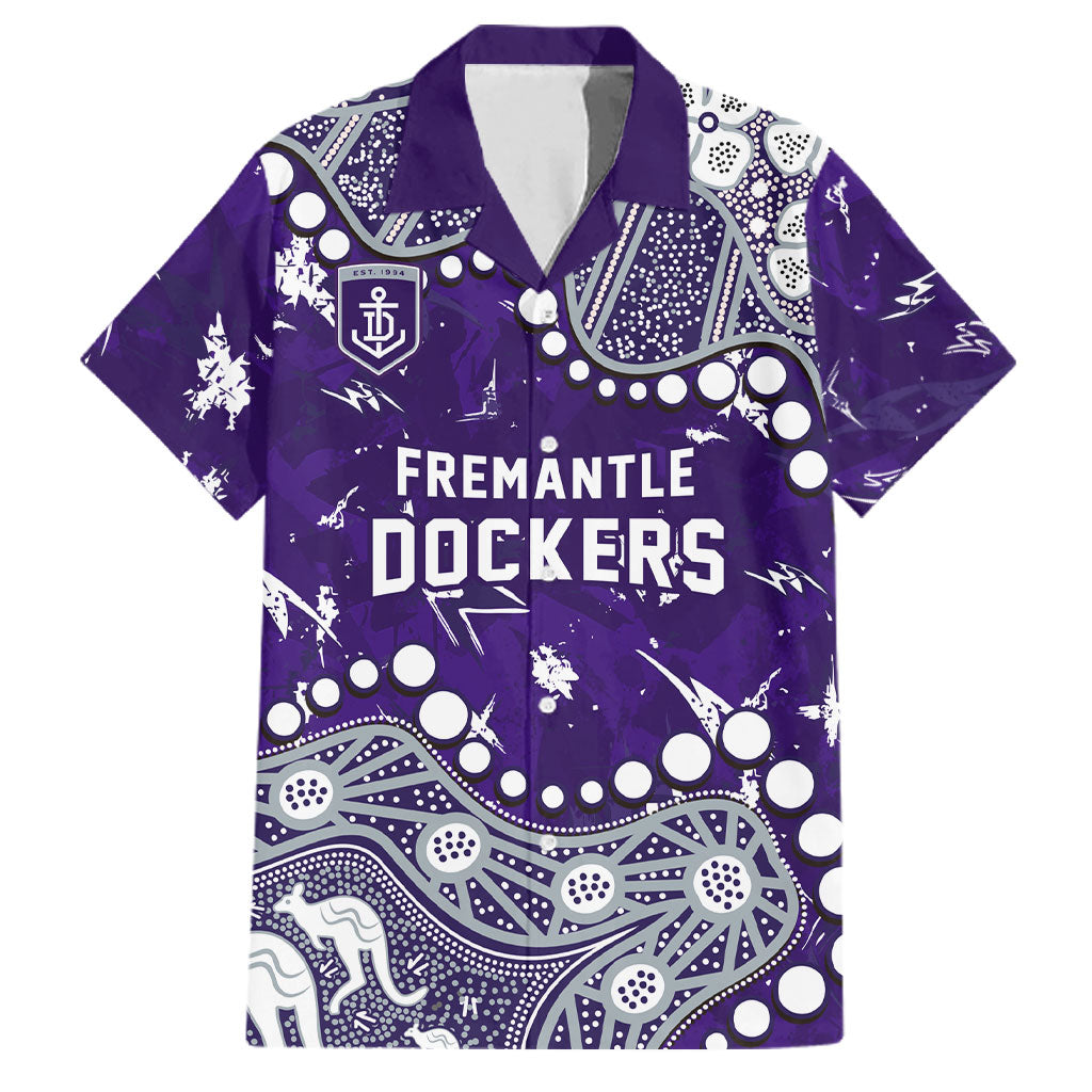 Personalized Fremantle Dockers Family Matching Off The Shoulder Long Sleeve Dress and Hawaiian Shirt Aboriginal Pattern with Graffiti Style