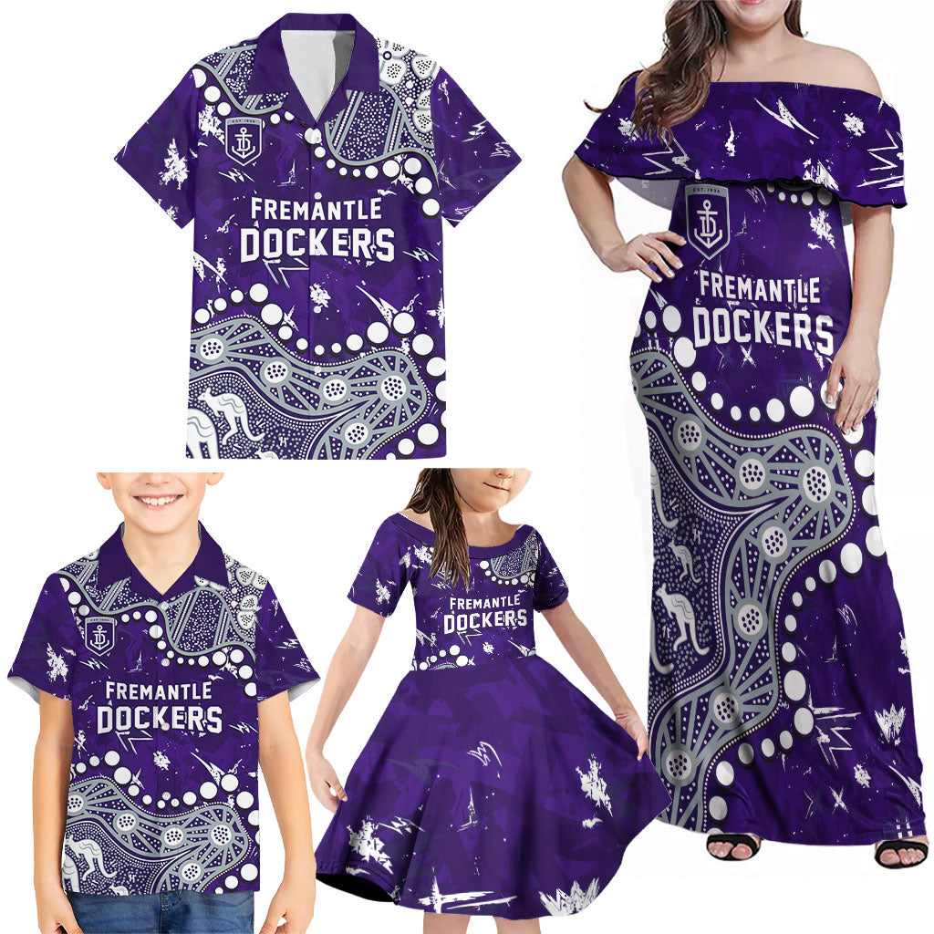 Personalized Fremantle Dockers Family Matching Off Shoulder Maxi Dress and Hawaiian Shirt Aboriginal Pattern with Graffiti Style
