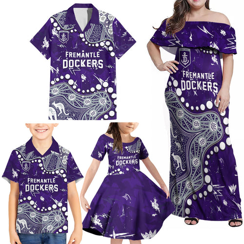 Personalized Fremantle Dockers Family Matching Off Shoulder Maxi Dress and Hawaiian Shirt Aboriginal Pattern with Graffiti Style