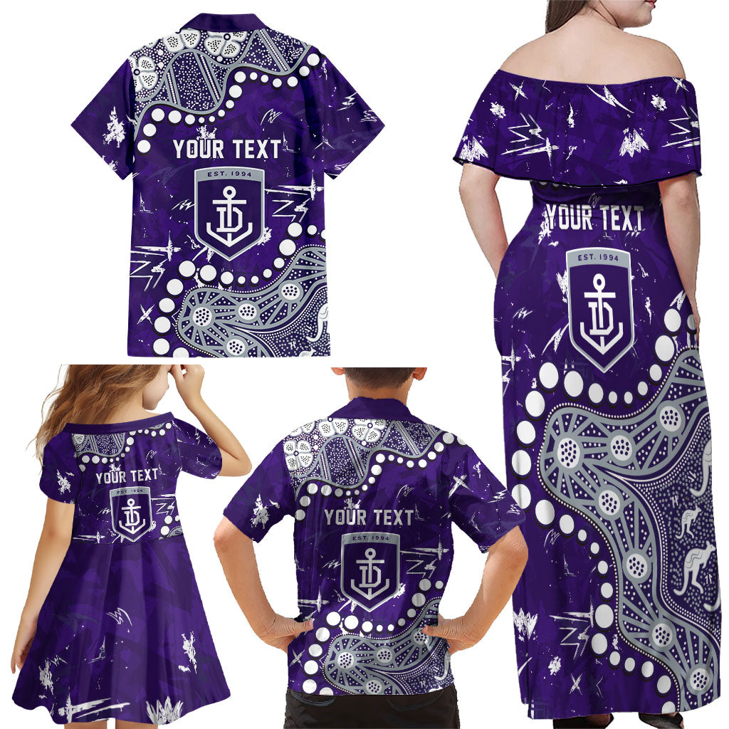 Personalized Fremantle Dockers Family Matching Off Shoulder Maxi Dress and Hawaiian Shirt Aboriginal Pattern with Graffiti Style