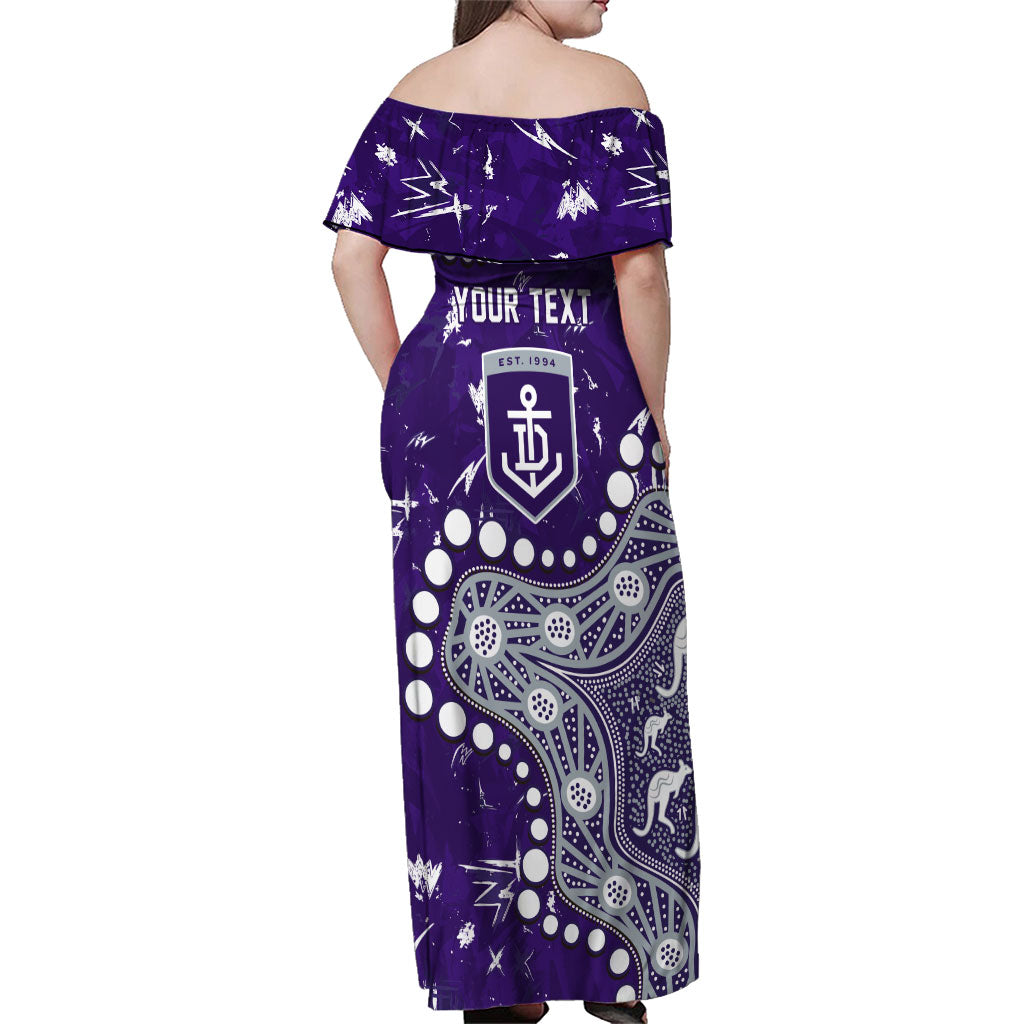 Personalized Fremantle Dockers Family Matching Off Shoulder Maxi Dress and Hawaiian Shirt Aboriginal Pattern with Graffiti Style