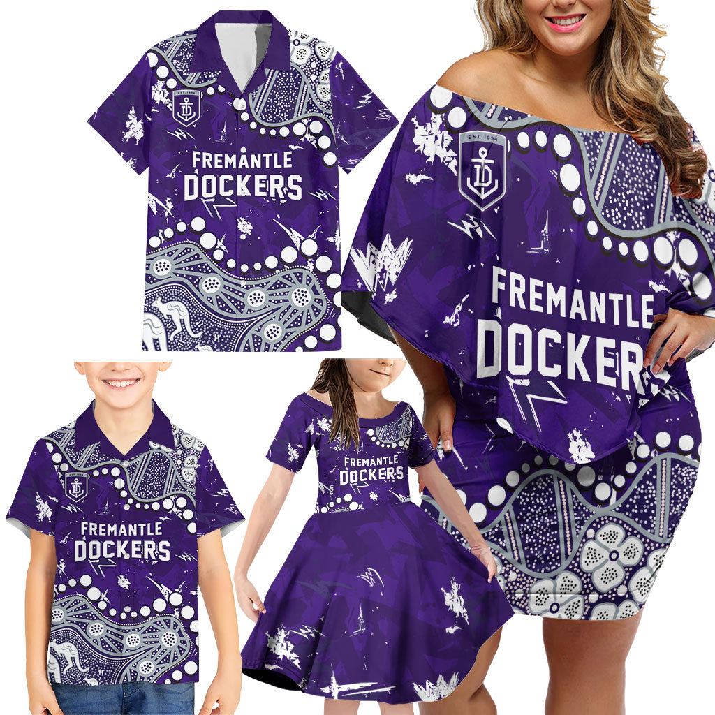 Personalized Fremantle Dockers Family Matching Off Shoulder Short Dress and Hawaiian Shirt Aboriginal Pattern with Graffiti Style