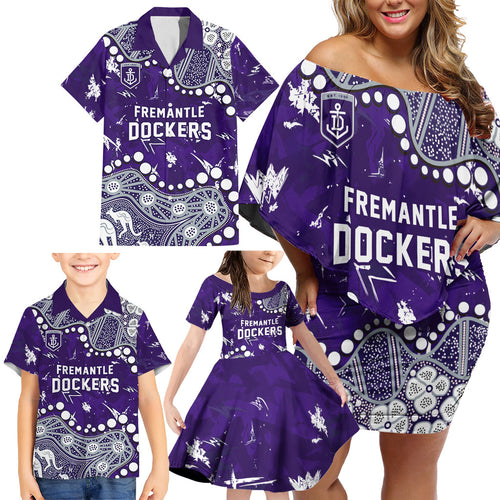 Personalized Fremantle Dockers Family Matching Off Shoulder Short Dress and Hawaiian Shirt Aboriginal Pattern with Graffiti Style