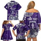 Personalized Fremantle Dockers Family Matching Off Shoulder Short Dress and Hawaiian Shirt Aboriginal Pattern with Graffiti Style
