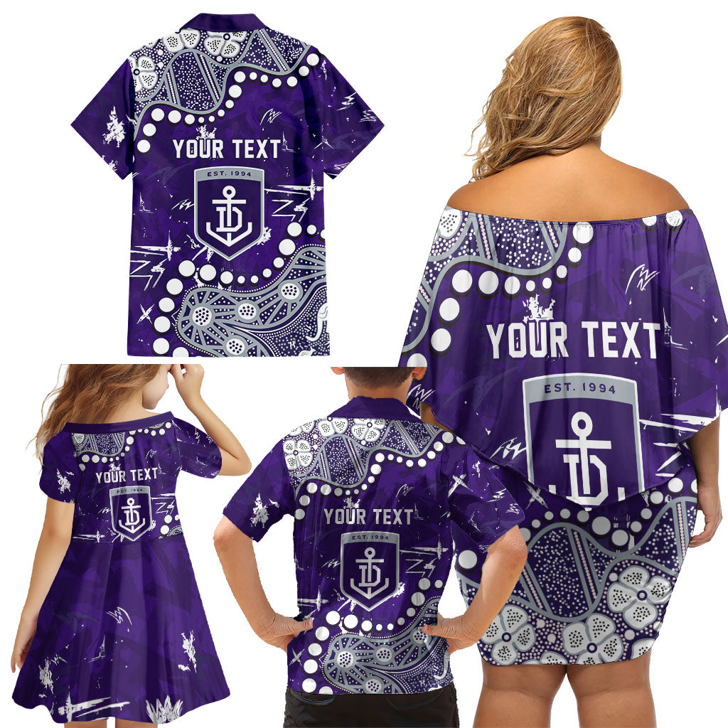 Personalized Fremantle Dockers Family Matching Off Shoulder Short Dress and Hawaiian Shirt Aboriginal Pattern with Graffiti Style