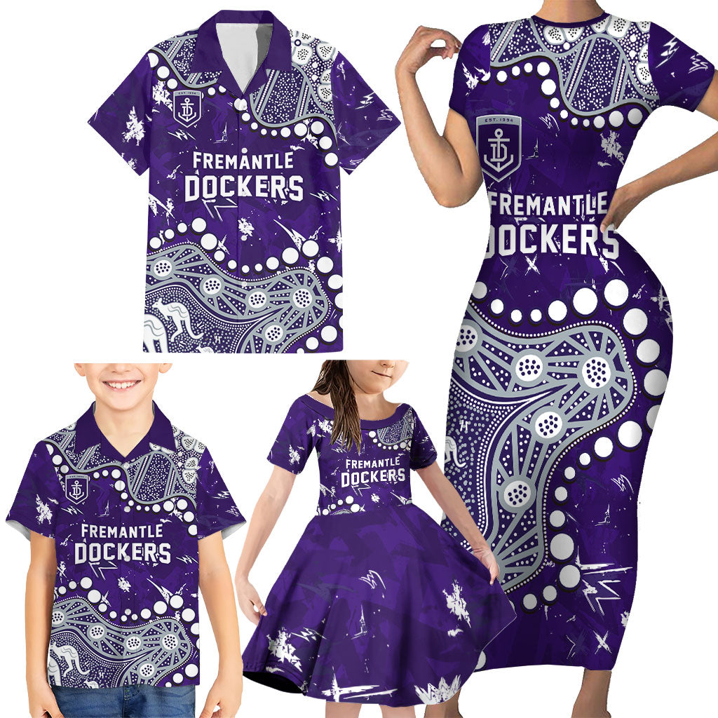 Personalized Fremantle Dockers Family Matching Short Sleeve Bodycon Dress and Hawaiian Shirt Aboriginal Pattern with Graffiti Style
