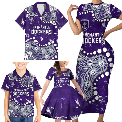 Personalized Fremantle Dockers Family Matching Short Sleeve Bodycon Dress and Hawaiian Shirt Aboriginal Pattern with Graffiti Style