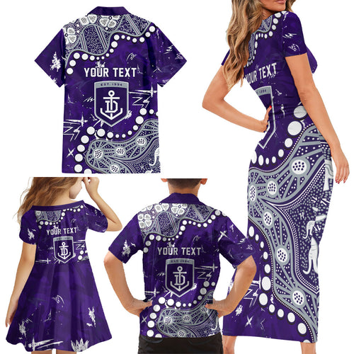 Personalized Fremantle Dockers Family Matching Short Sleeve Bodycon Dress and Hawaiian Shirt Aboriginal Pattern with Graffiti Style