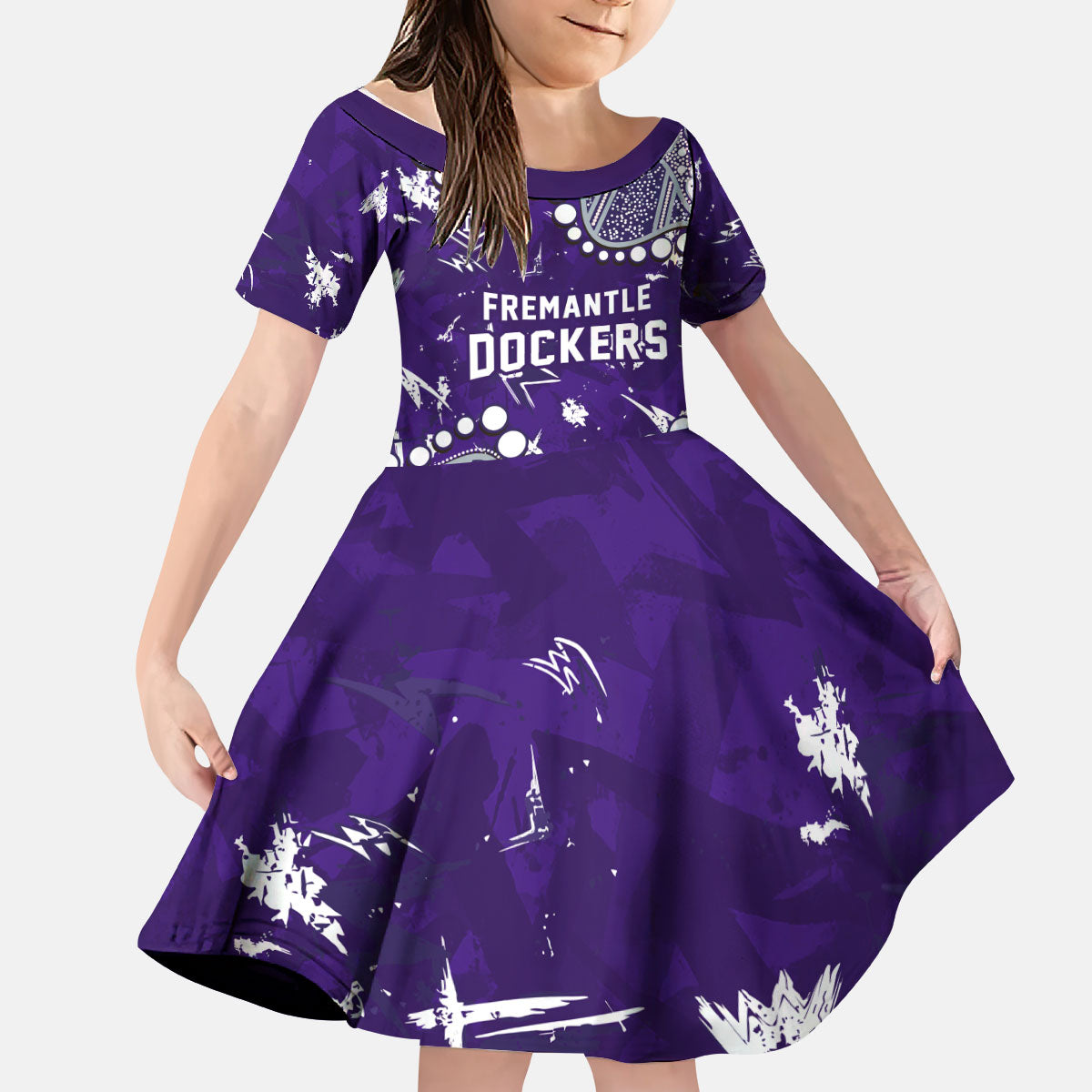 Personalized Fremantle Dockers Kid Short Sleeve Dress Aboriginal Pattern with Graffiti Style