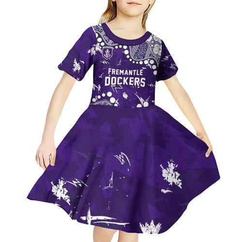 Personalized Fremantle Dockers Kid Short Sleeve Dress Aboriginal Pattern with Graffiti Style
