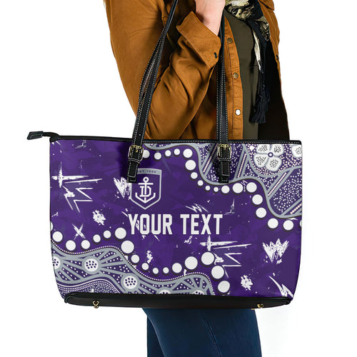 Personalized Fremantle Dockers Leather Tote Bag Aboriginal Pattern with Graffiti Style