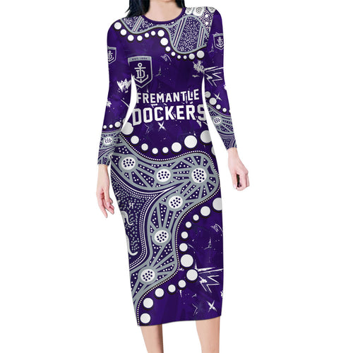 Personalized Fremantle Dockers Long Sleeve Bodycon Dress Aboriginal Pattern with Graffiti Style