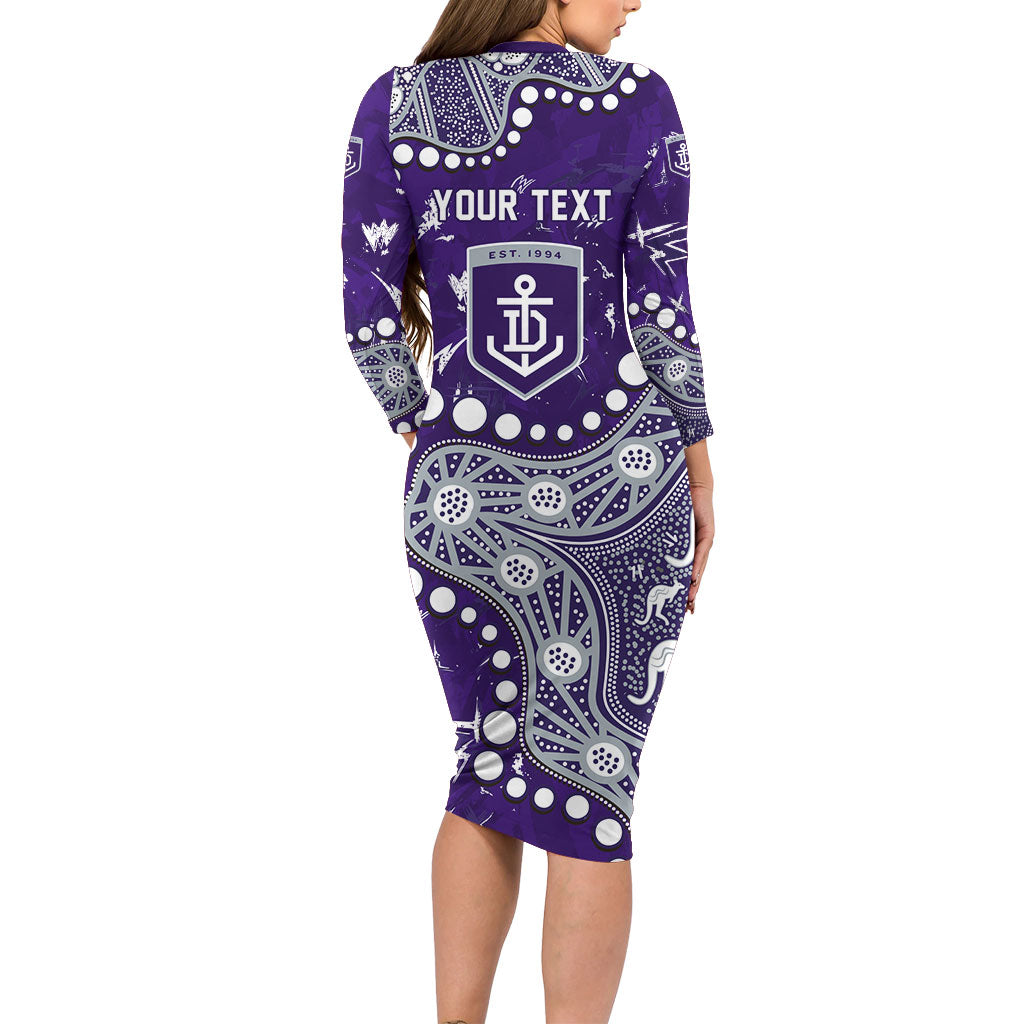 Personalized Fremantle Dockers Long Sleeve Bodycon Dress Aboriginal Pattern with Graffiti Style