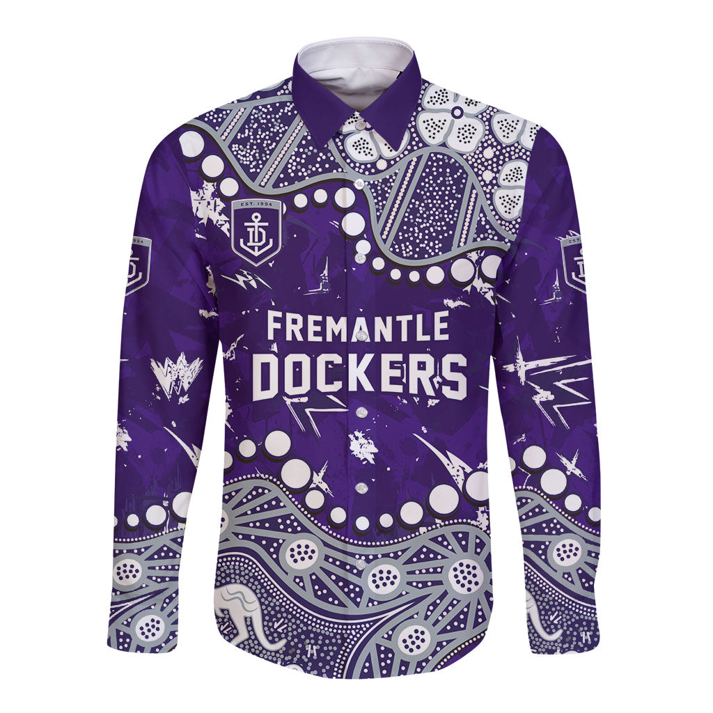 Personalized Fremantle Dockers Long Sleeve Button Shirt Aboriginal Pattern with Graffiti Style