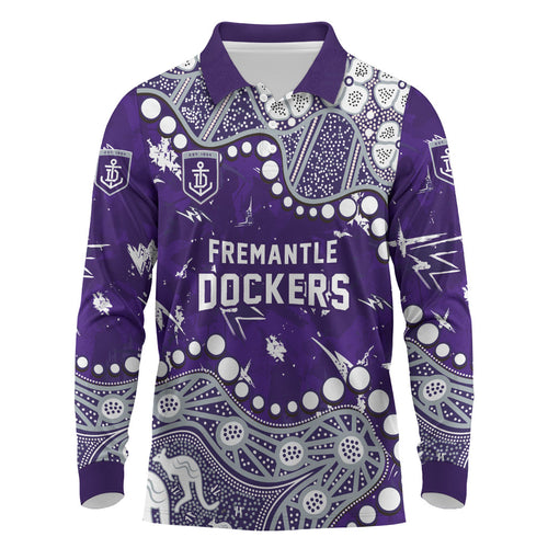 Personalized Fremantle Dockers Long Sleeve Polo Shirt Aboriginal Pattern with Graffiti Style