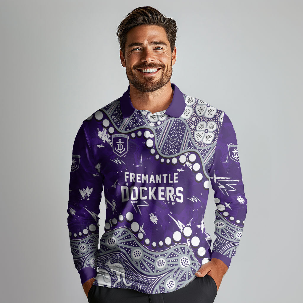 Personalized Fremantle Dockers Long Sleeve Polo Shirt Aboriginal Pattern with Graffiti Style