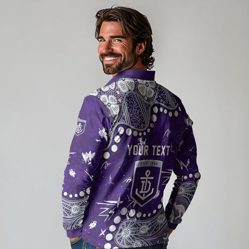 Personalized Fremantle Dockers Long Sleeve Polo Shirt Aboriginal Pattern with Graffiti Style