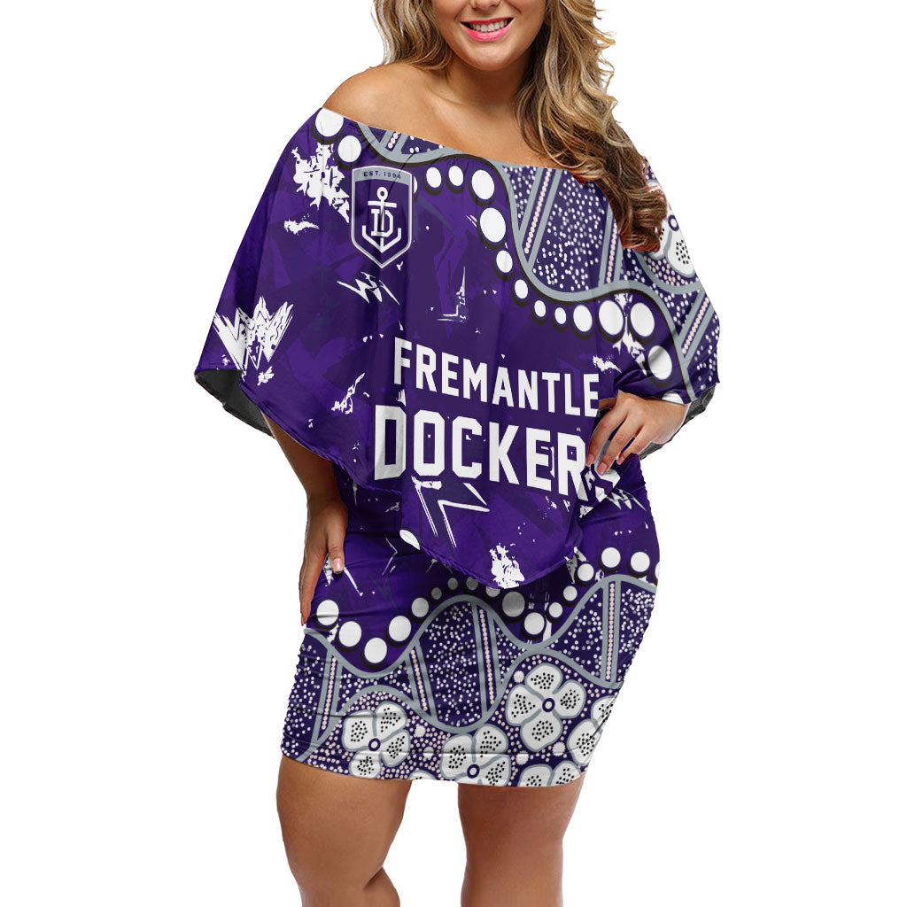 Personalized Fremantle Dockers Off Shoulder Short Dress Aboriginal Pattern with Graffiti Style
