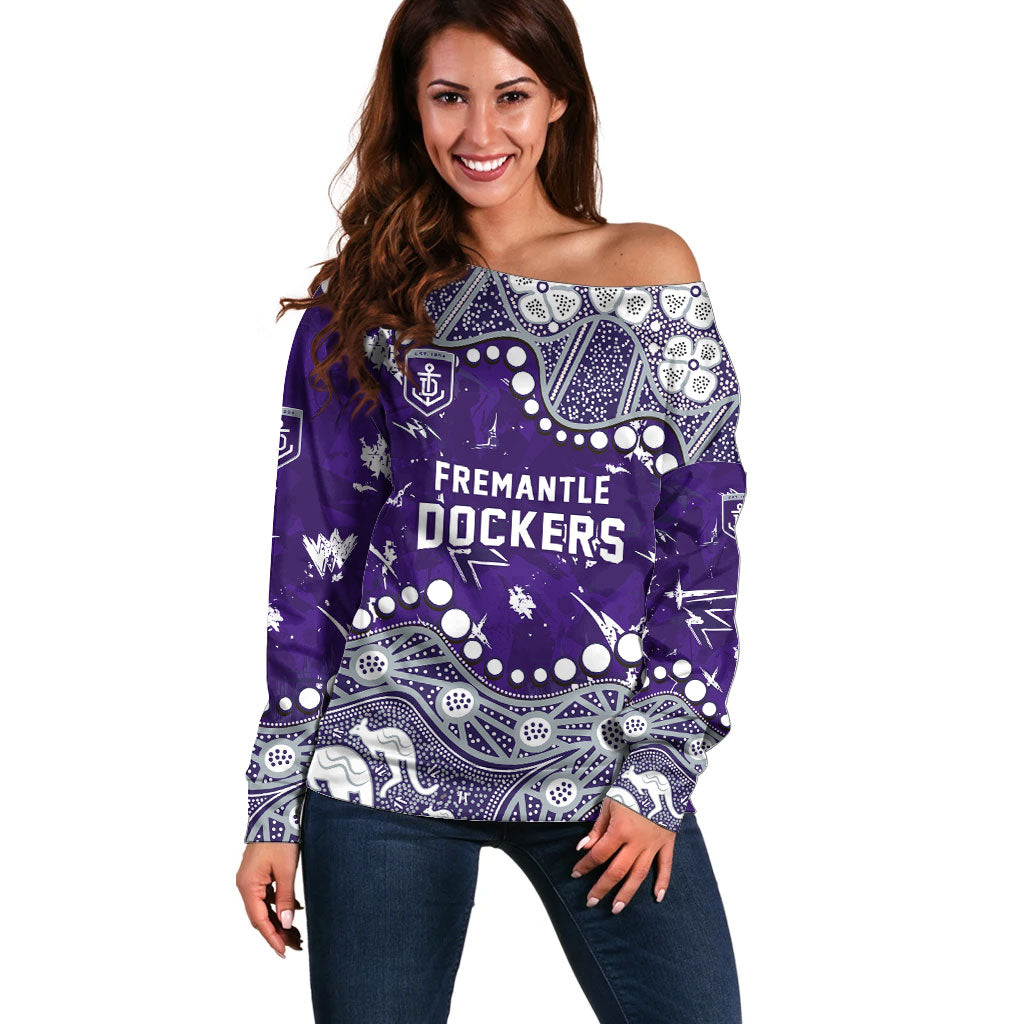 Personalized Fremantle Dockers Off Shoulder Sweater Aboriginal Pattern with Graffiti Style