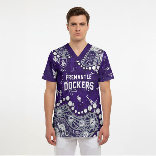 Personalized Fremantle Dockers Scrub Top Aboriginal Pattern with Graffiti Style