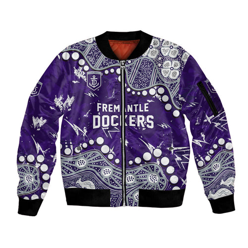 Personalized Fremantle Dockers Sleeve Zip Bomber Jacket Aboriginal Pattern with Graffiti Style