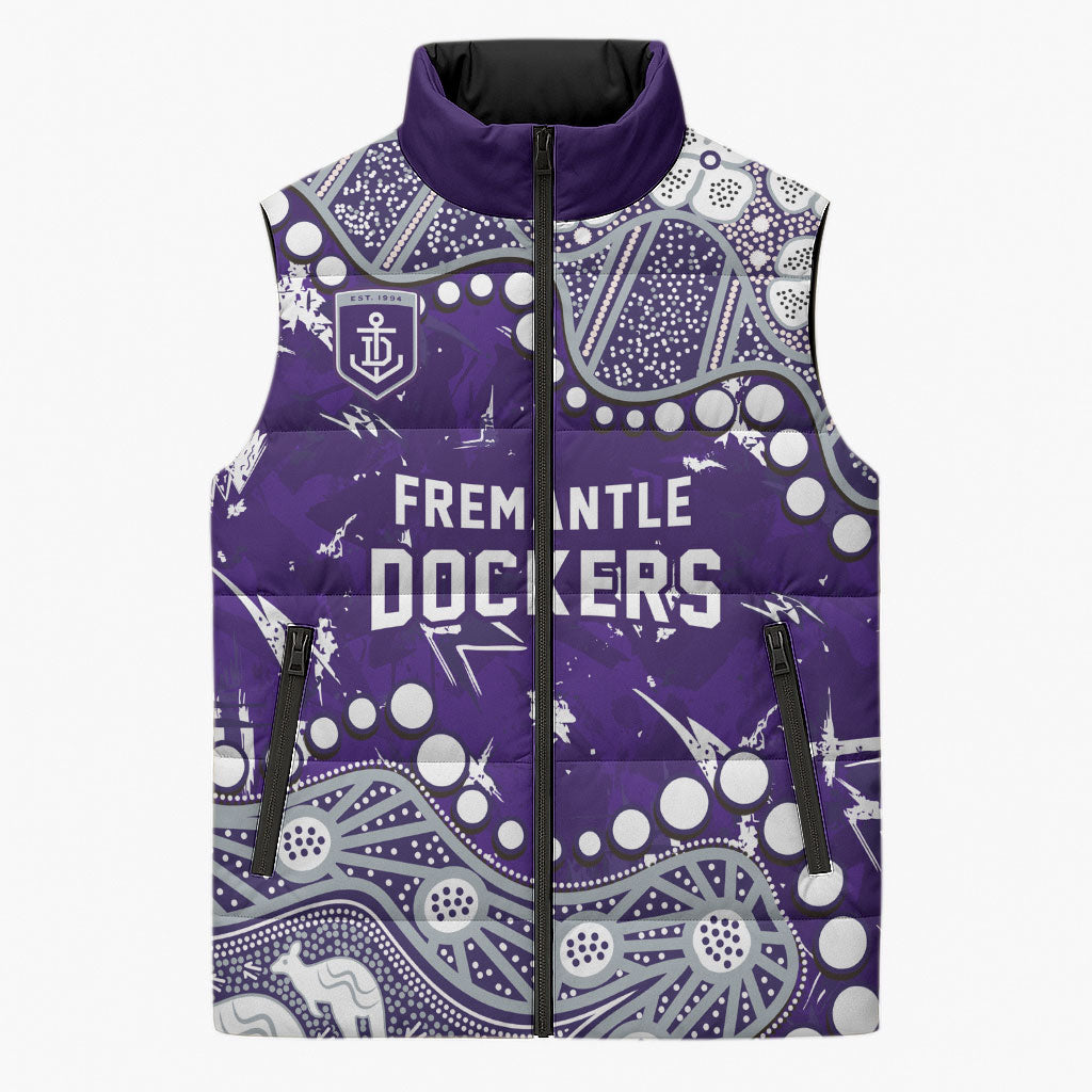 Personalized Fremantle Dockers Sleeveless Puffer Jacket Aboriginal Pattern with Graffiti Style