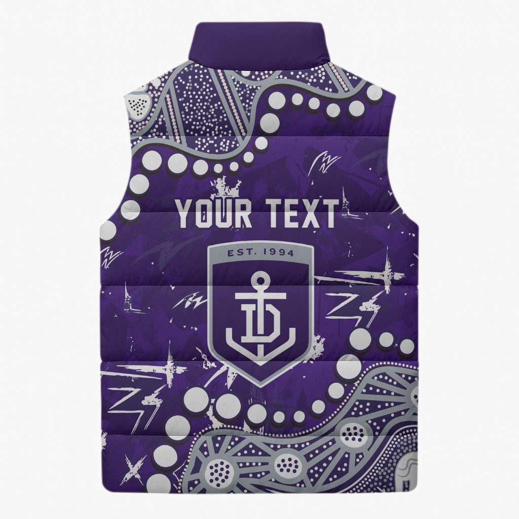 Personalized Fremantle Dockers Sleeveless Puffer Jacket Aboriginal Pattern with Graffiti Style