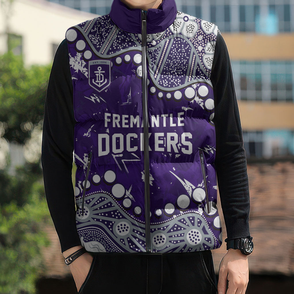 Personalized Fremantle Dockers Sleeveless Puffer Jacket Aboriginal Pattern with Graffiti Style