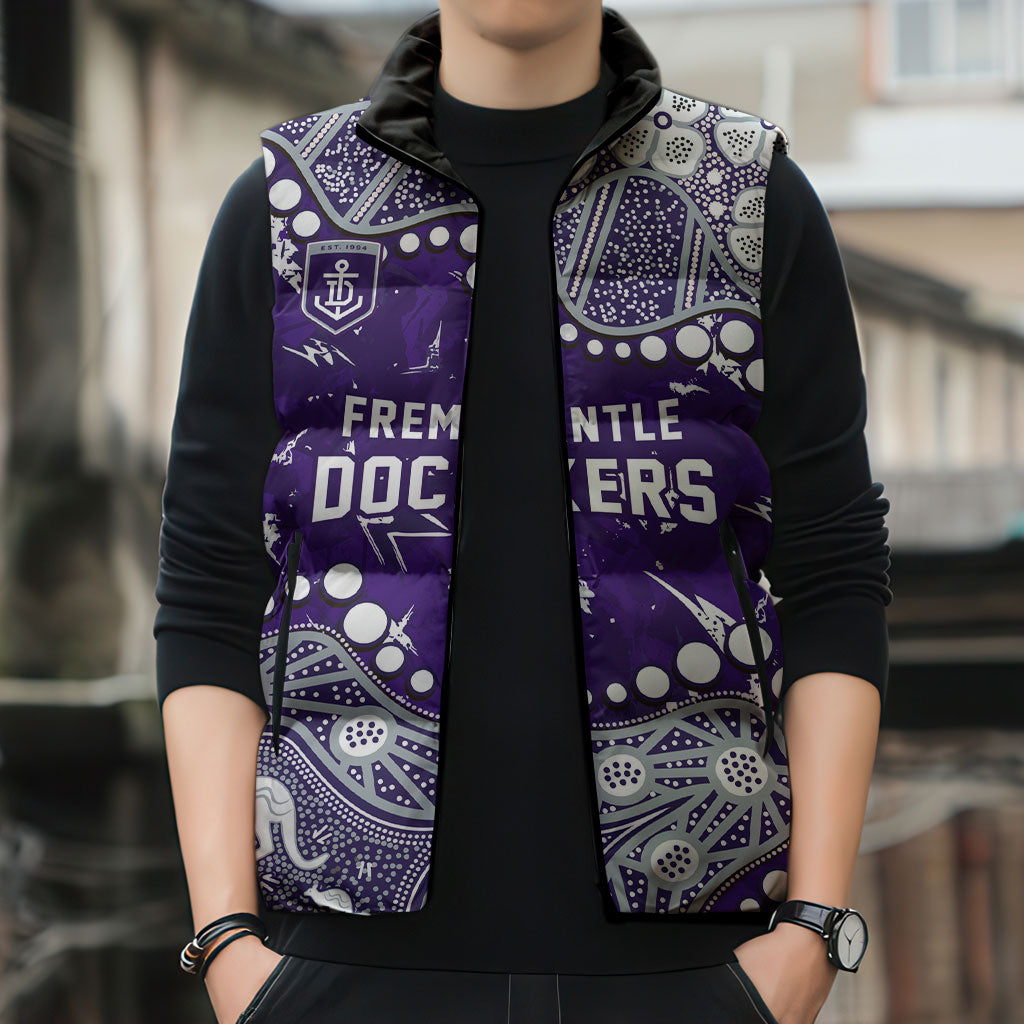 Personalized Fremantle Dockers Sleeveless Puffer Jacket Aboriginal Pattern with Graffiti Style