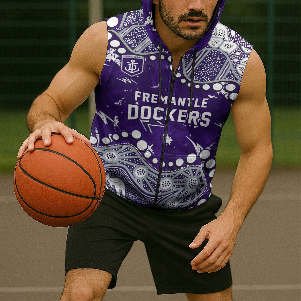 Personalized Fremantle Dockers Sleeveless Zip Hoodie Aboriginal Pattern with Graffiti Style