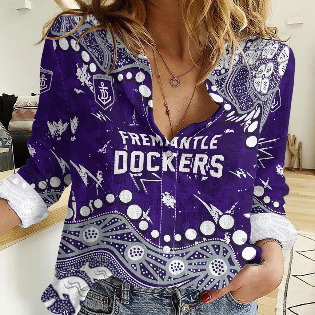 Personalized Fremantle Dockers Women Casual Shirt Aboriginal Pattern with Graffiti Style