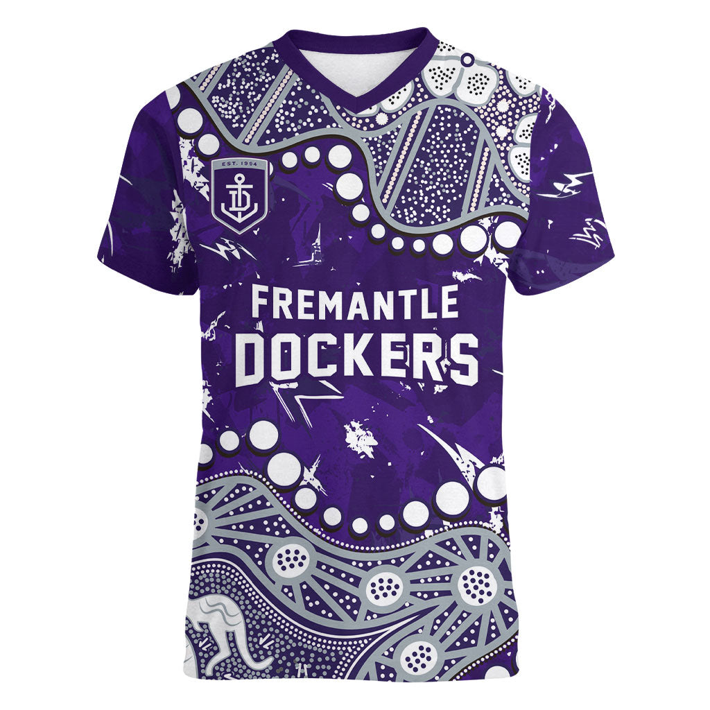 Personalized Fremantle Dockers Women V-Neck T-Shirt Aboriginal Pattern with Graffiti Style