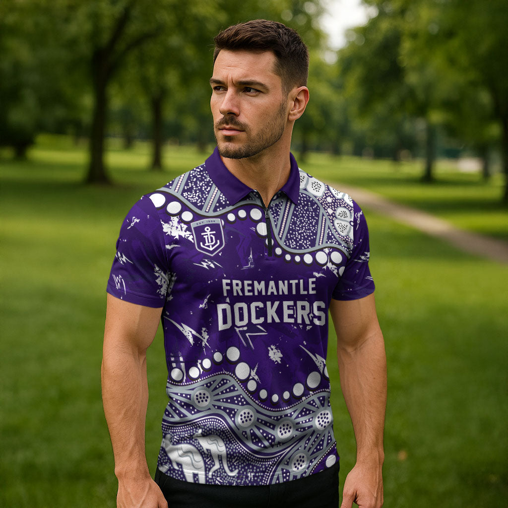 Personalized Fremantle Dockers Zipper Polo Shirt Aboriginal Pattern with Graffiti Style