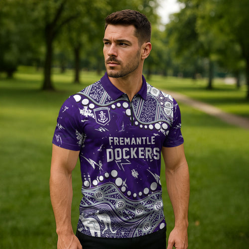 Personalized Fremantle Dockers Zipper Polo Shirt Aboriginal Pattern with Graffiti Style