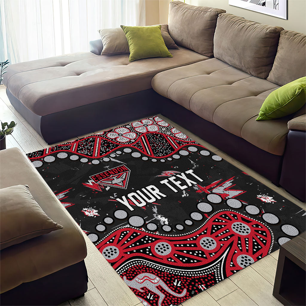 Personalized Essendon Bombers Area Rug Aboriginal Pattern with Graffiti Style
