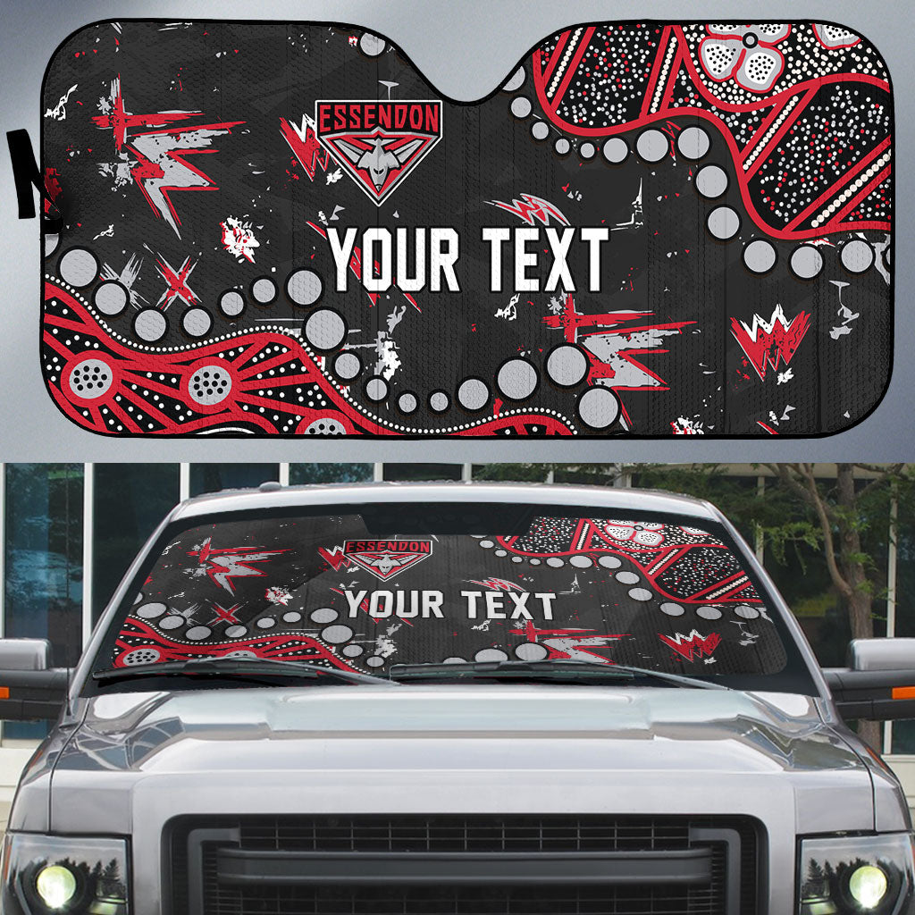 Personalized Essendon Bombers Auto Sun Shade Aboriginal Pattern with Graffiti Style