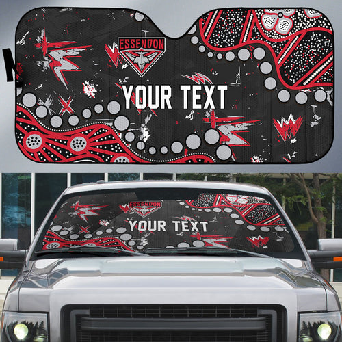 Personalized Essendon Bombers Auto Sun Shade Aboriginal Pattern with Graffiti Style