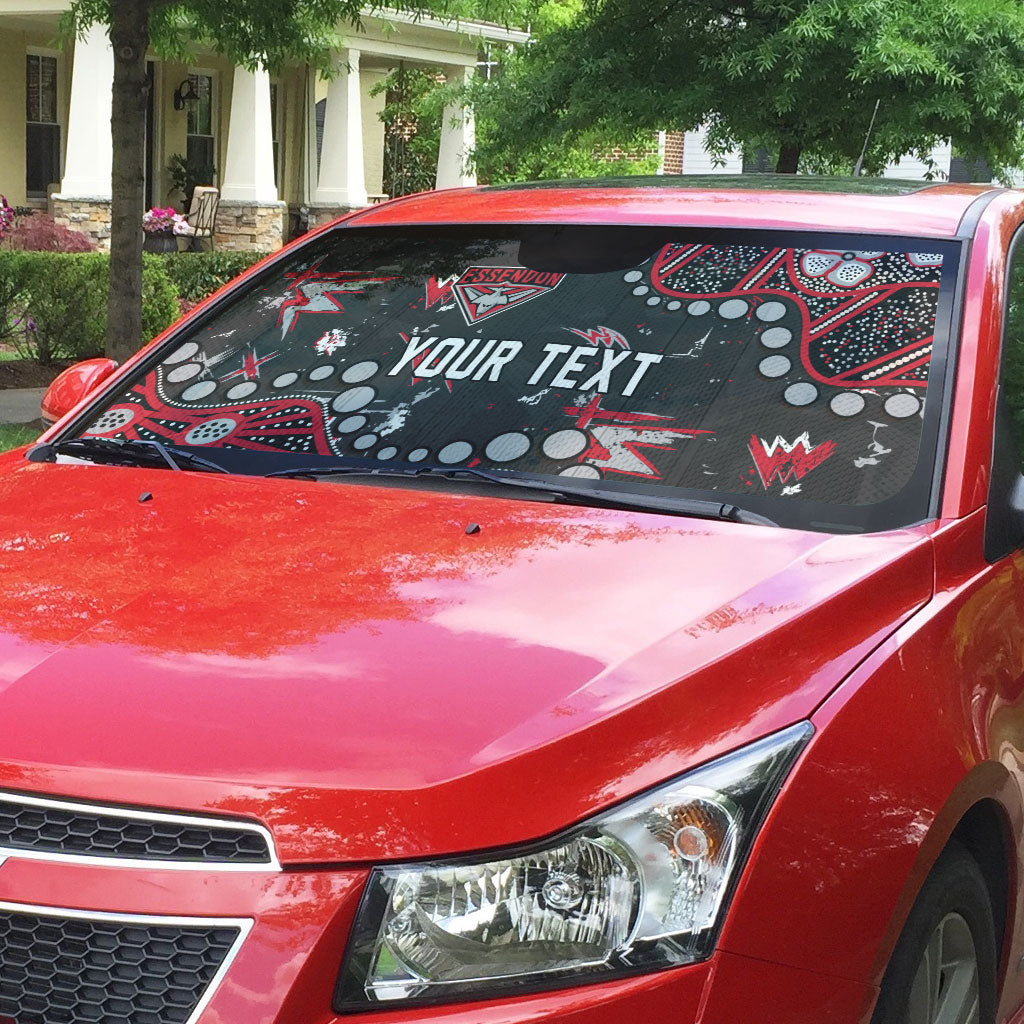 Personalized Essendon Bombers Auto Sun Shade Aboriginal Pattern with Graffiti Style