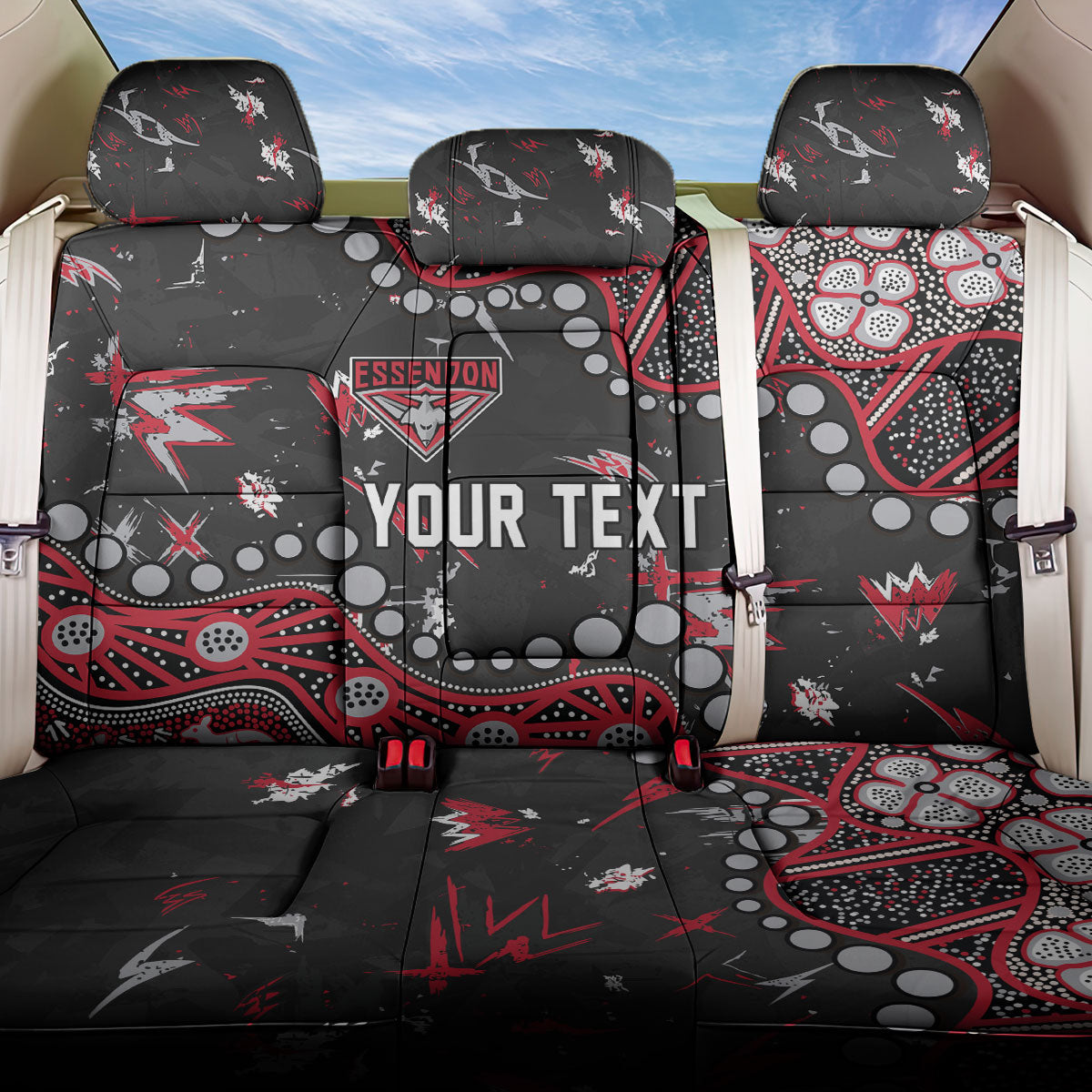 Personalized Essendon Bombers Back Car Seat Cover Aboriginal Pattern with Graffiti Style