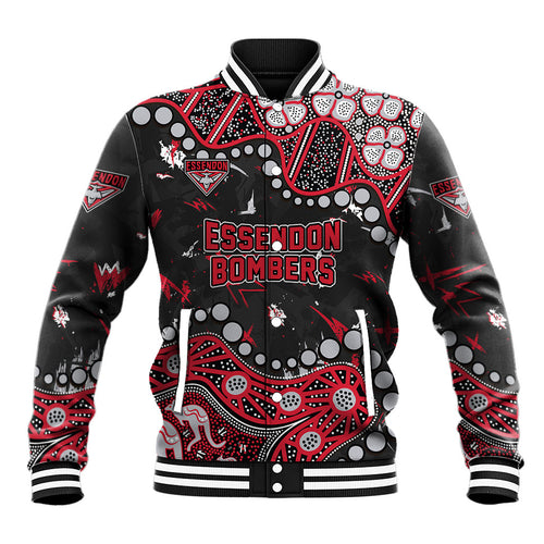 Personalized Essendon Bombers Baseball Jacket Aboriginal Pattern with Graffiti Style