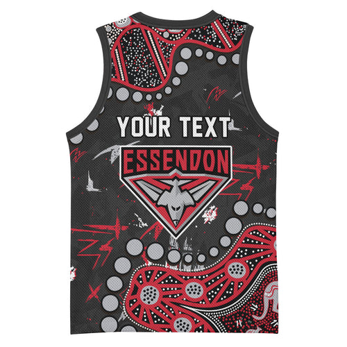Personalized Essendon Bombers Basketball Jersey Aboriginal Pattern with Graffiti Style