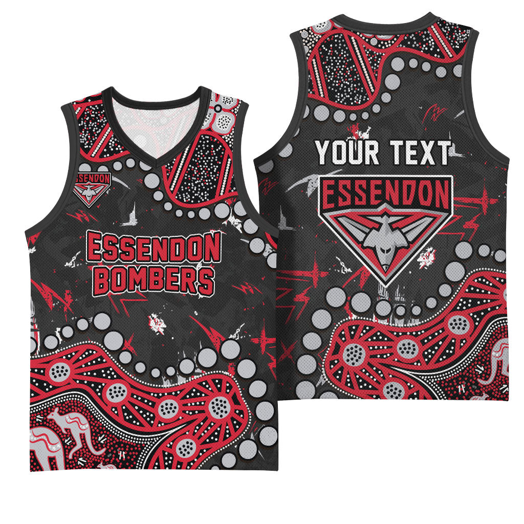 Personalized Essendon Bombers Basketball Jersey Aboriginal Pattern with Graffiti Style