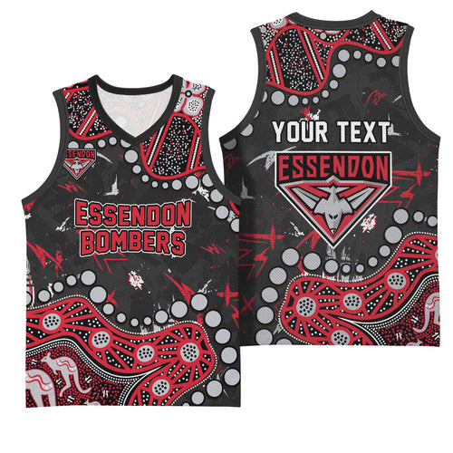 Personalized Essendon Bombers Basketball Jersey Aboriginal Pattern with Graffiti Style