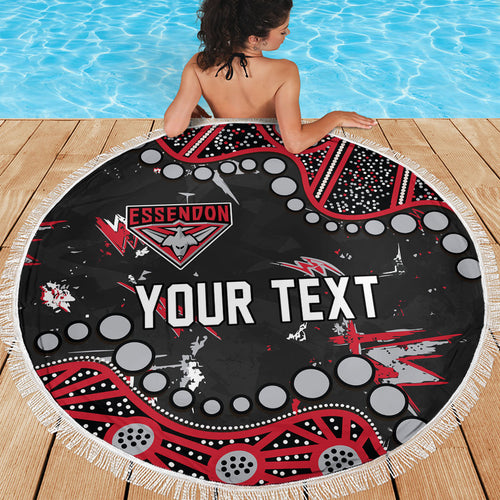 Personalized Essendon Bombers Beach Blanket Aboriginal Pattern with Graffiti Style