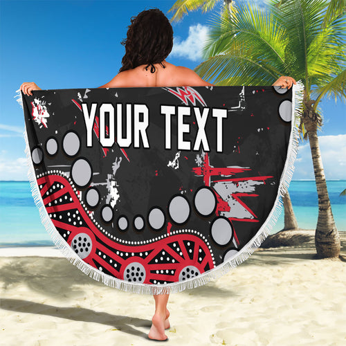 Personalized Essendon Bombers Beach Blanket Aboriginal Pattern with Graffiti Style