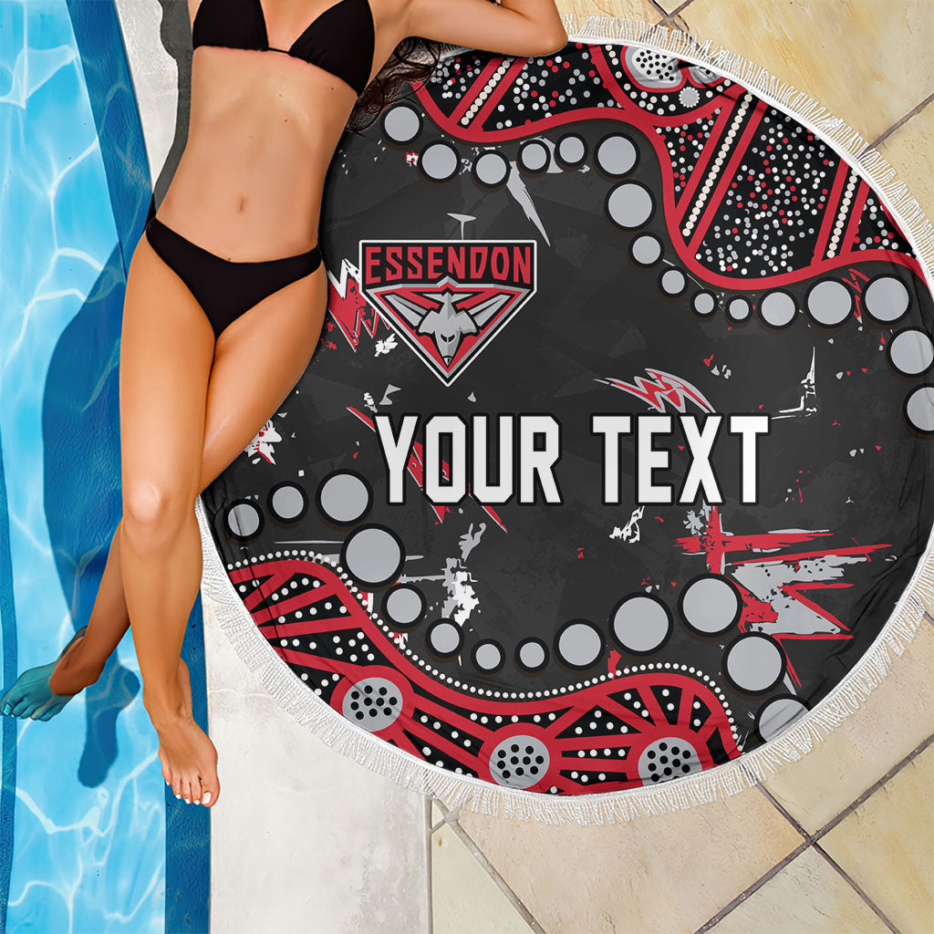 Personalized Essendon Bombers Beach Blanket Aboriginal Pattern with Graffiti Style