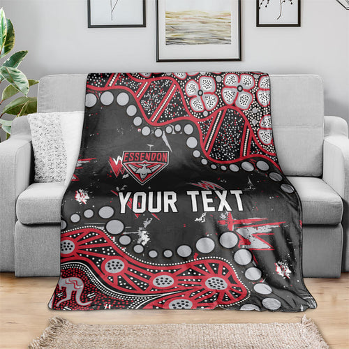 Personalized Essendon Bombers Blanket Aboriginal Pattern with Graffiti Style