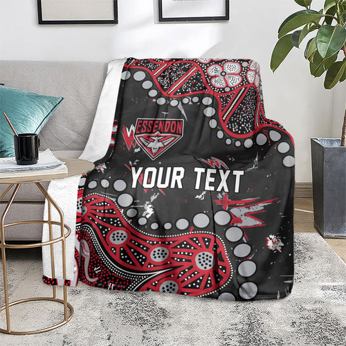 Personalized Essendon Bombers Blanket Aboriginal Pattern with Graffiti Style